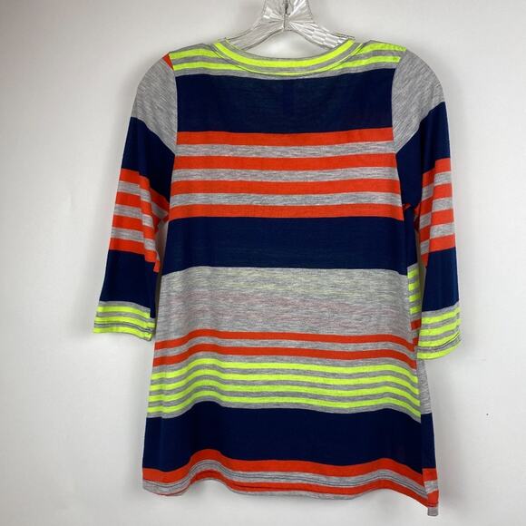 OPHELIA for FC S Multicolor Striped Top Navy Blue Gray Neon Green - Picture 6 of 7